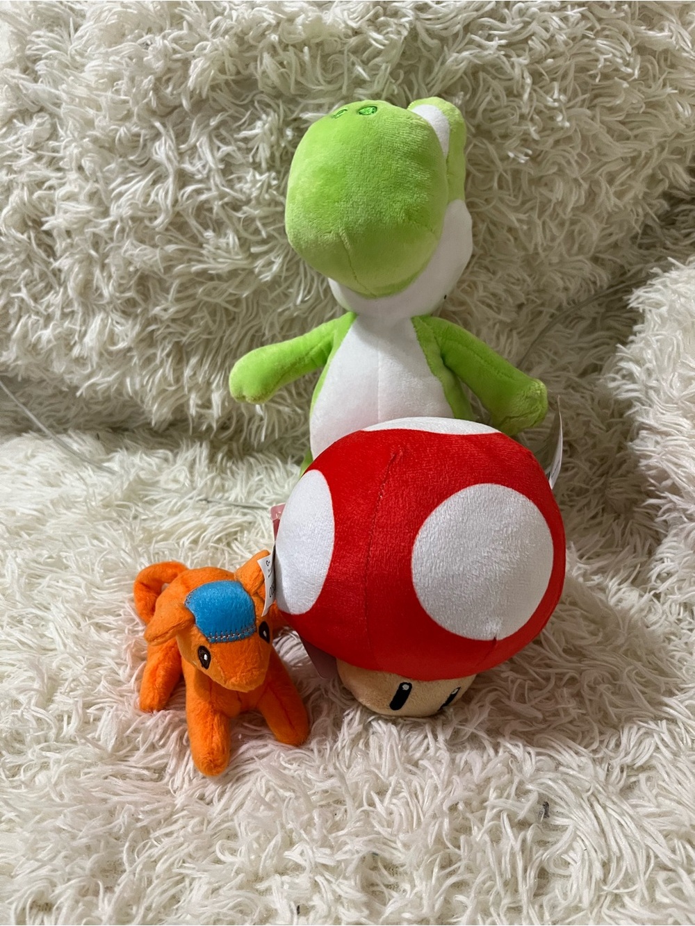 Nintendo Green Yoshi Plush with Red Mushroom and Orange Dino